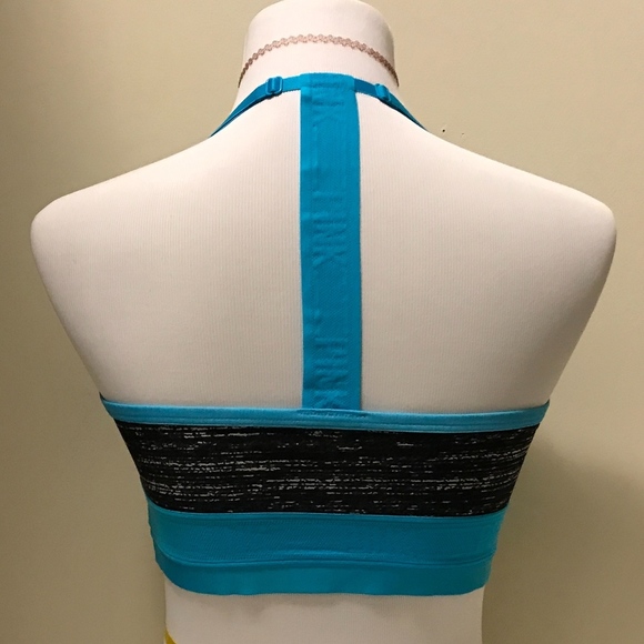 Victoria's Secret Logo T-Back Cotton Bralette Black Marl Blue Mesh Trim L NEW - Picture 3 of 3